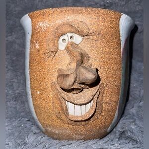 Rare Vtg Ugly Face Pottery Art Planter Folk Art 3D